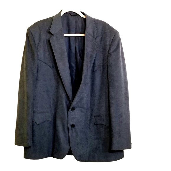 Circle S Dallas Texas Mens Blazer Sport Coat 48R Blue Micro Suede Two Button USA - Picture 1 of 15